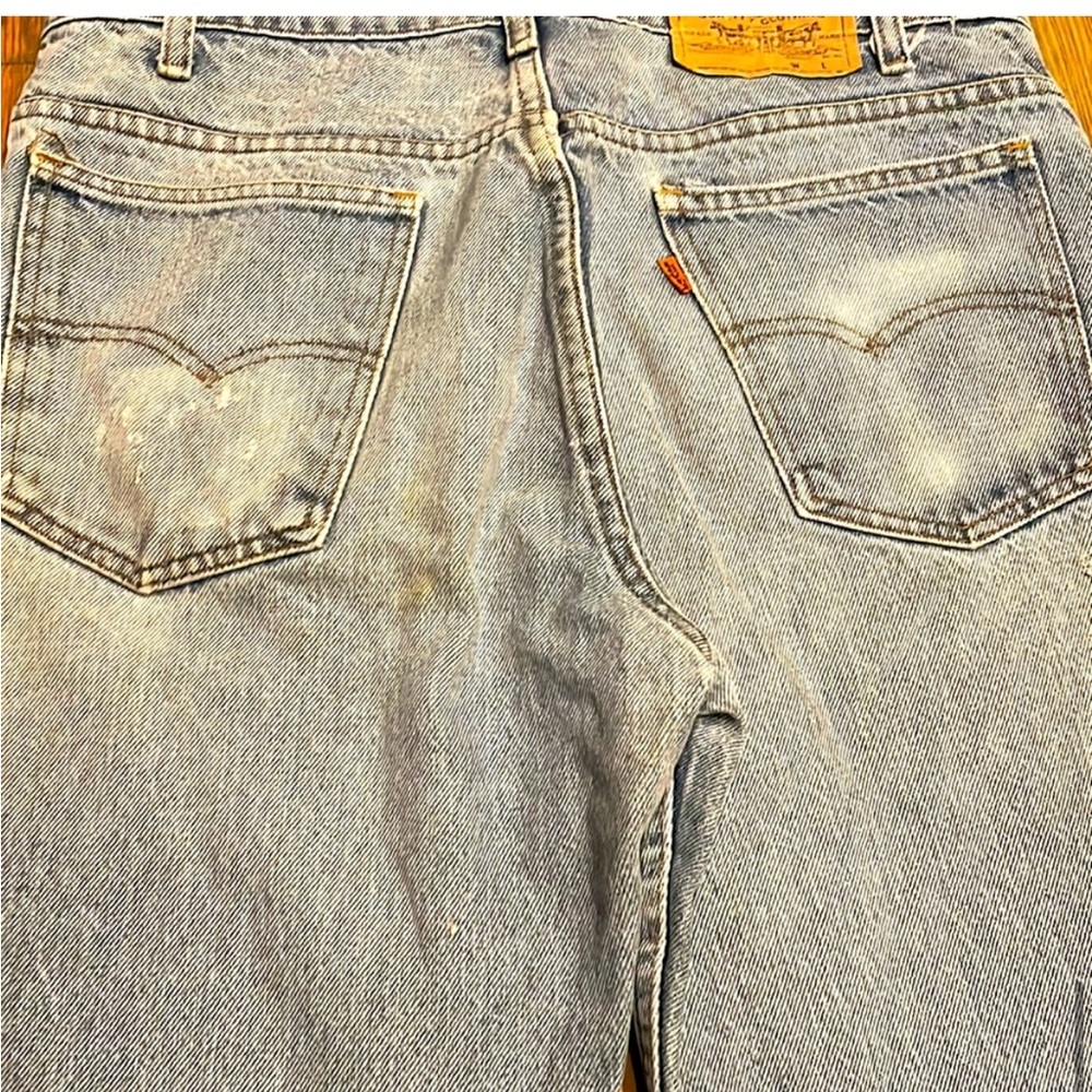 UNISEX TRUE VINTAGE DISTRESSED DENIM STRAIGHT LEG LEVIS JEANS - 32 Orange Label - Picture 3 of 9